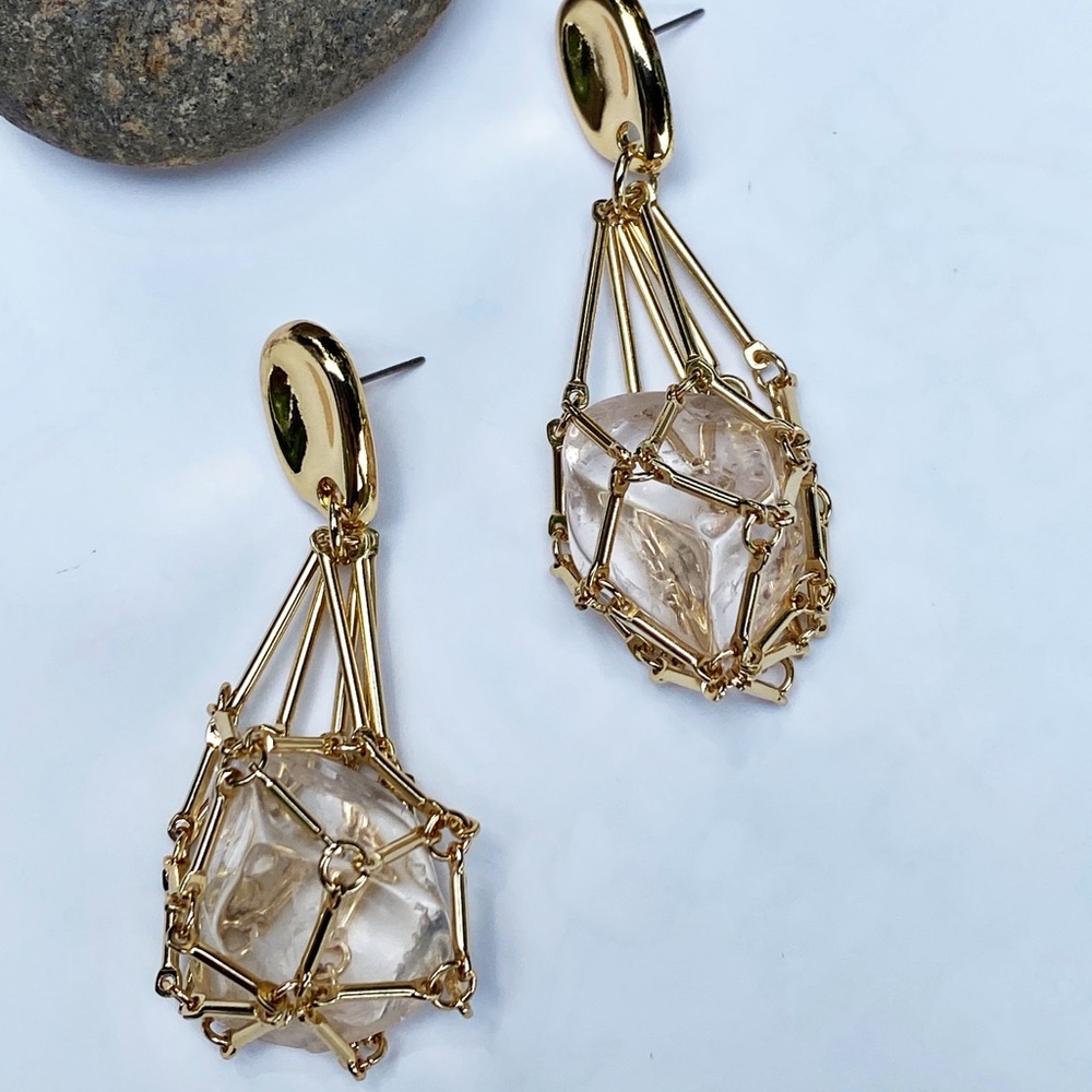 NEW Gold & Crystal Cage Drop Earrings - Picture 4 of 10